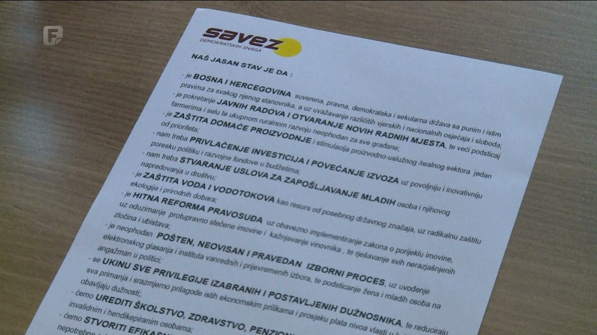 Savez demokratskih snaga - Savez predstavio svoje smjernice